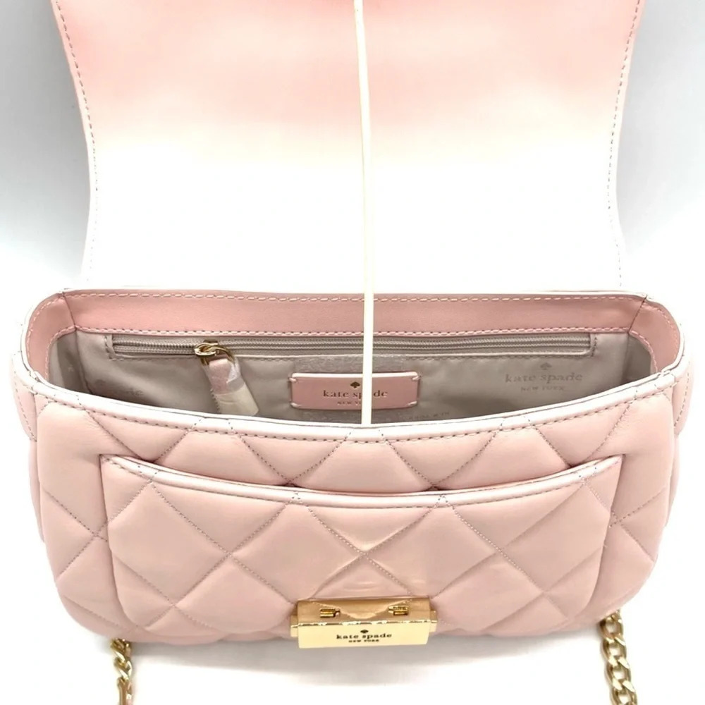 Kate Spade Carey Small Quilted Flap Shoulder Crossbody Bag Light Pink/Gold - Picture 7 of 11